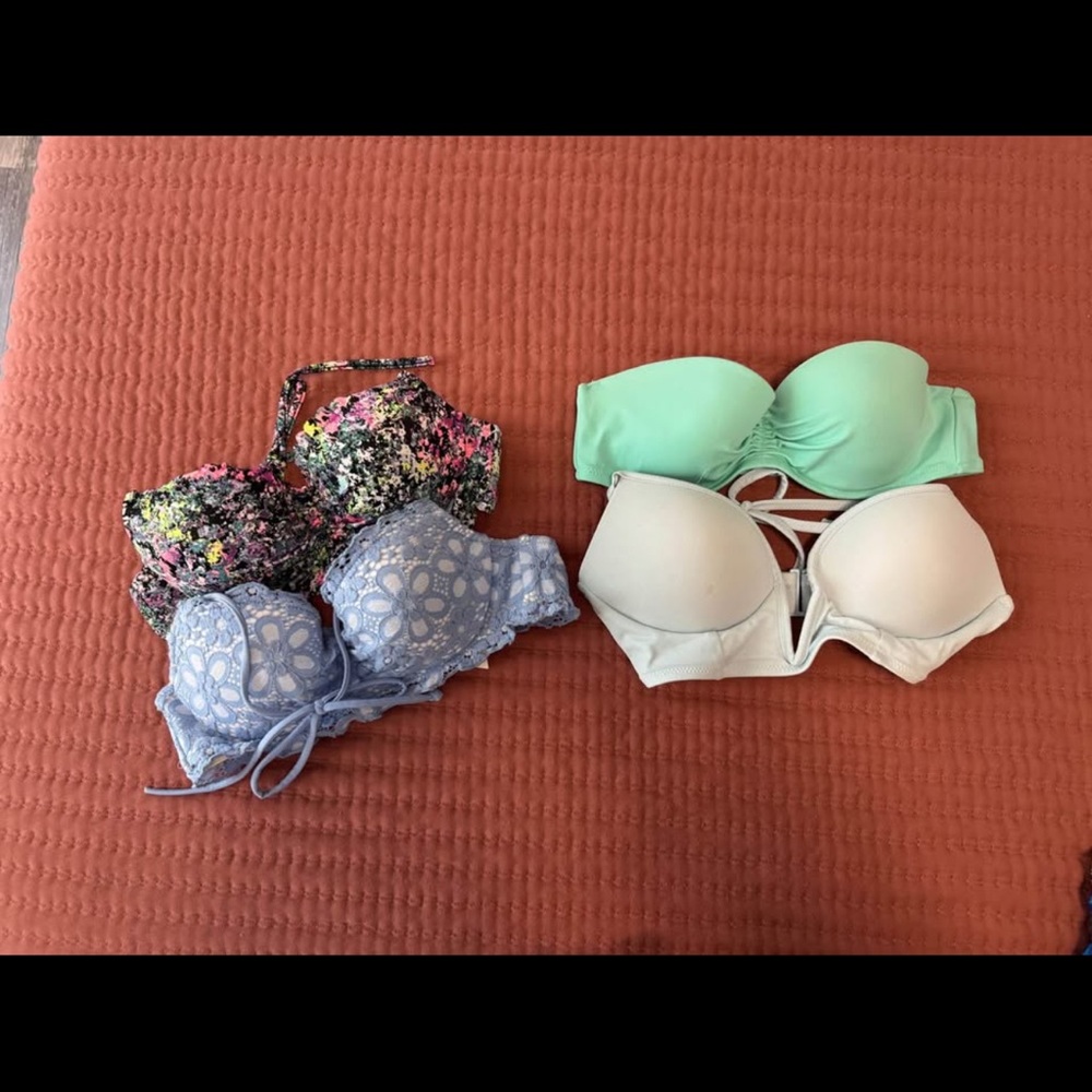 PINK Victoria's Secret Floral, Mint, and White Swim Bras